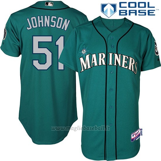 Maglia Baseball Uomo Seattle Mariners Randy Johnson Majestic Collezione Verde Cool Base Giocatore